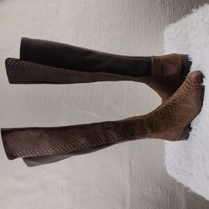 MICHAEL Michael Kors Brown Snakeskin Suede Leather Side Zipper Tall Riding Boot